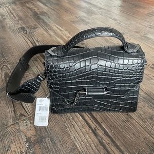 Mackage Keeley Croc Embossed Leather Crossbody Bag in Black